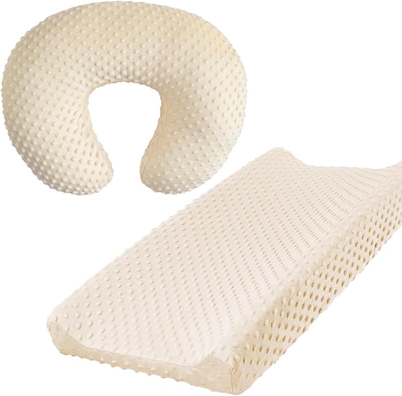 iEvolve Minky Nursing Pillow Cover Breast Feeding Pillow Cover Slipcover U Shape for Baby Boy Girl,Cover Only(Pillow & Pad Cover LightBeige, Pack of 2) - Image 1